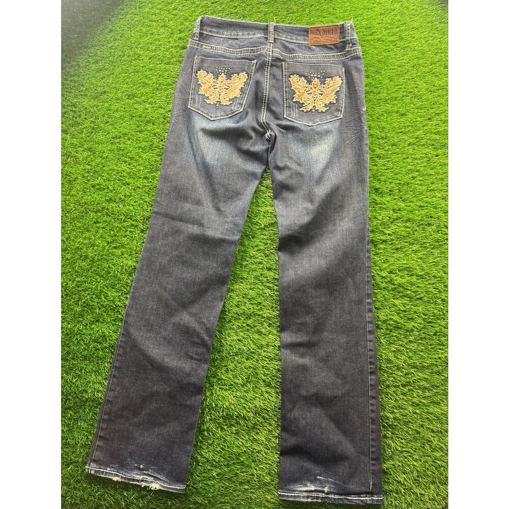 Adiktd Jeans Womens 8 W30 L35 Bootcut Dark Wash Fleur De Lis Studded Y2K Western - Picture 5 of 16